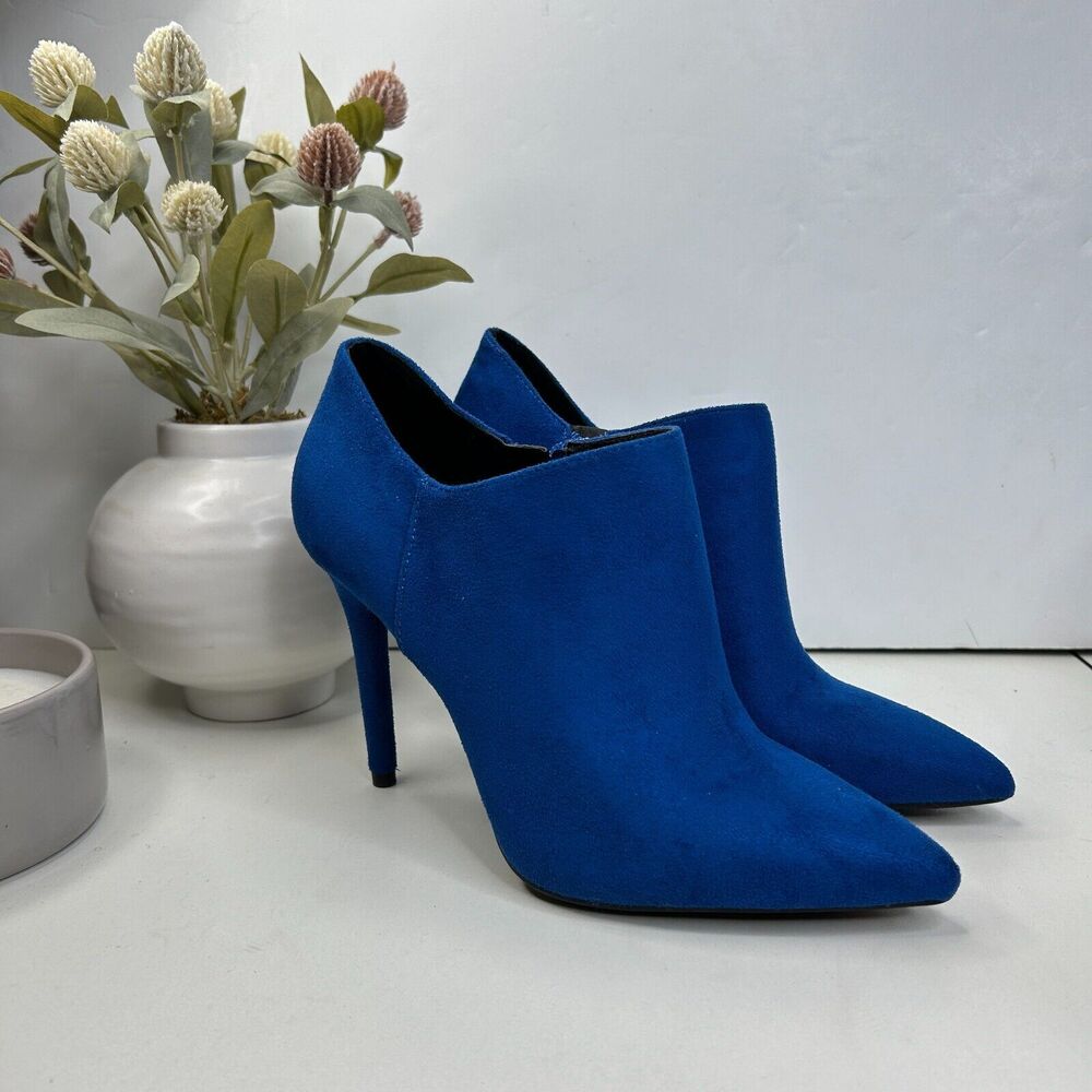 Jessica Simpson Luela Shimmer Pointed Toe Stiletto Bootie Blue Women's 7.5 M /38